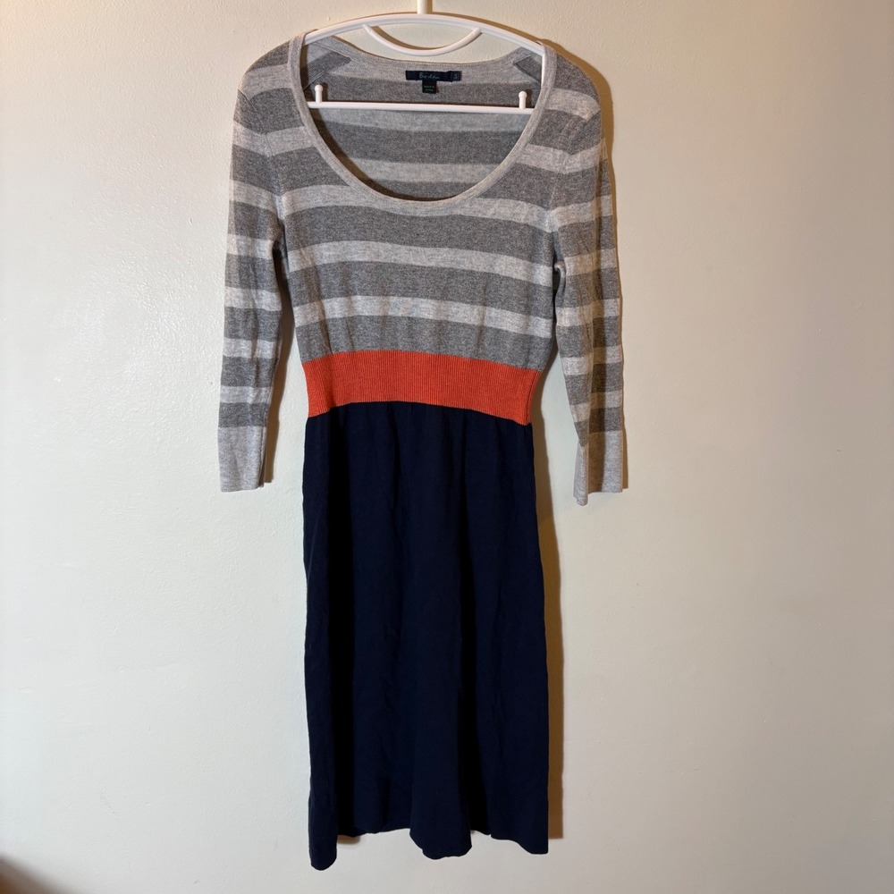 Boden Striped Colorblock Cashmere Angora Blend Sweater Dress‎ Gray Navy Size 8R